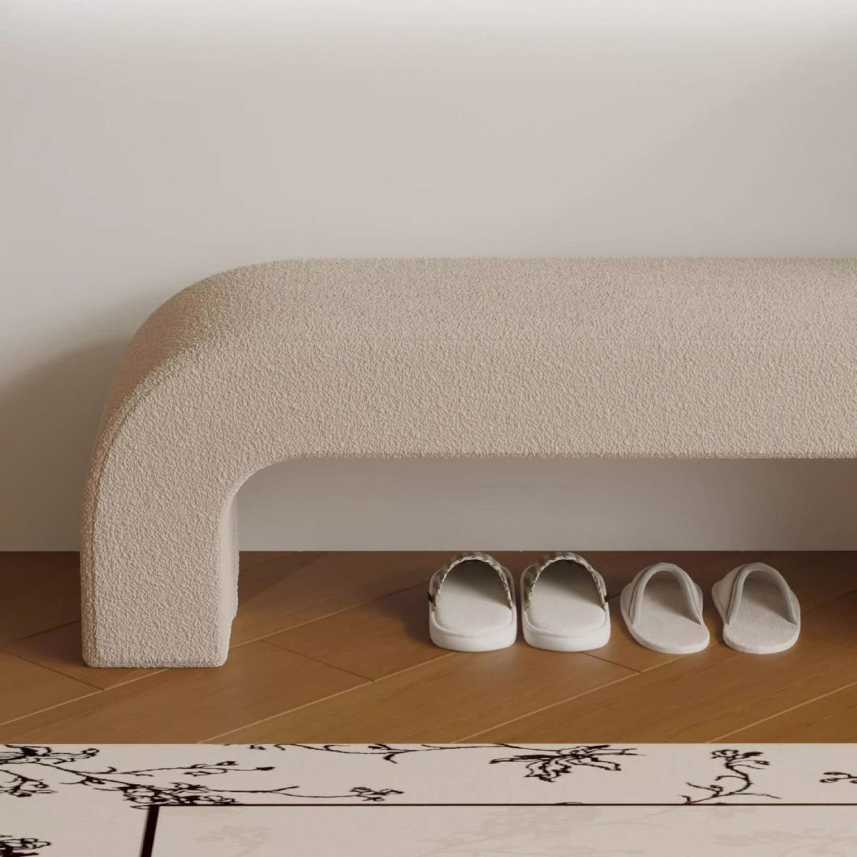 Modern Minimalist Wood Lambswool And Leather Rectangular Bench For Entryway And Living Room - Image 17