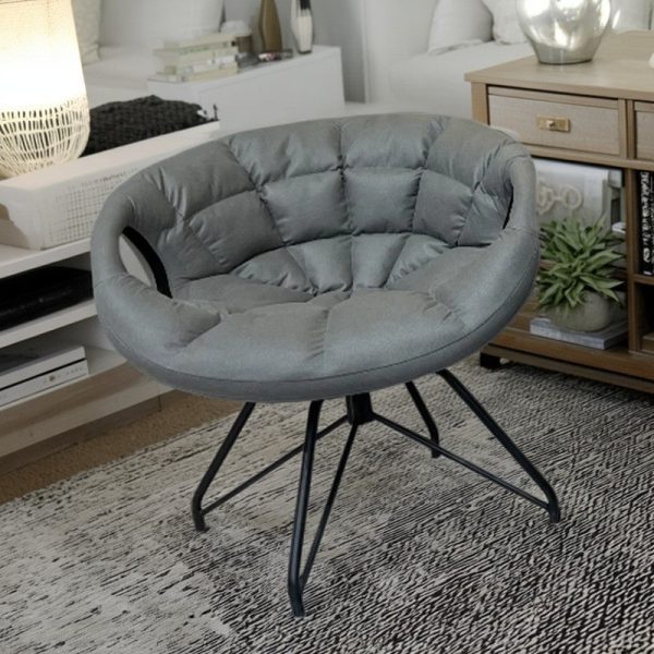 Contemporary Nordic Tech Fabric & Iron Round Accent Chair With Backrest Armrest For Living Room - Image 2