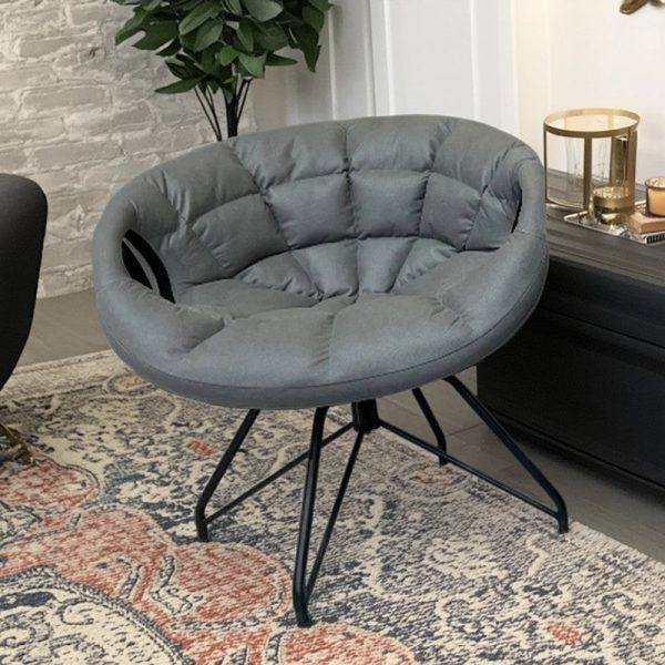 Contemporary Nordic Tech Fabric & Iron Round Accent Chair With Backrest Armrest For Living Room - Image 5
