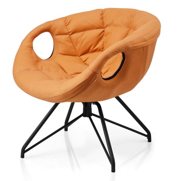 Contemporary Nordic Tech Fabric & Iron Round Accent Chair With Backrest Armrest For Living Room - Image 7