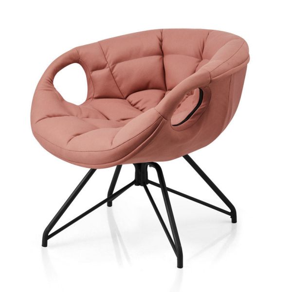 Contemporary Nordic Tech Fabric & Iron Round Accent Chair With Backrest Armrest For Living Room - Image 8
