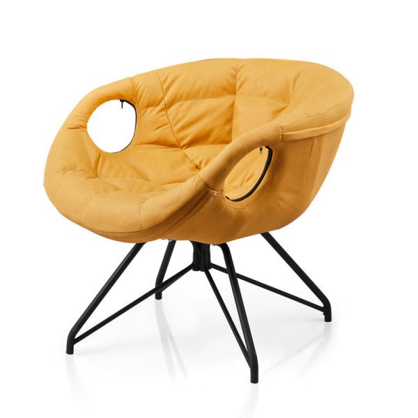 Contemporary Nordic Tech Fabric & Iron Round Accent Chair With Backrest Armrest For Living Room - Image 9