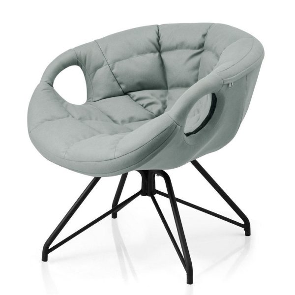 Contemporary Nordic Tech Fabric & Iron Round Accent Chair With Backrest Armrest For Living Room - Image 10