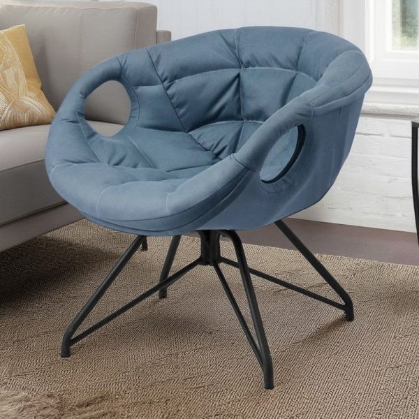 Contemporary Nordic Tech Fabric & Iron Round Accent Chair With Backrest Armrest For Living Room - Image 3