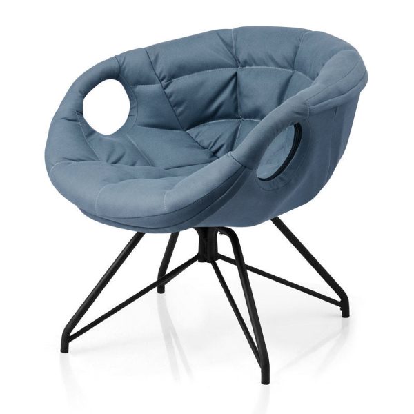 Contemporary Nordic Tech Fabric & Iron Round Accent Chair With Backrest Armrest For Living Room - Image 11