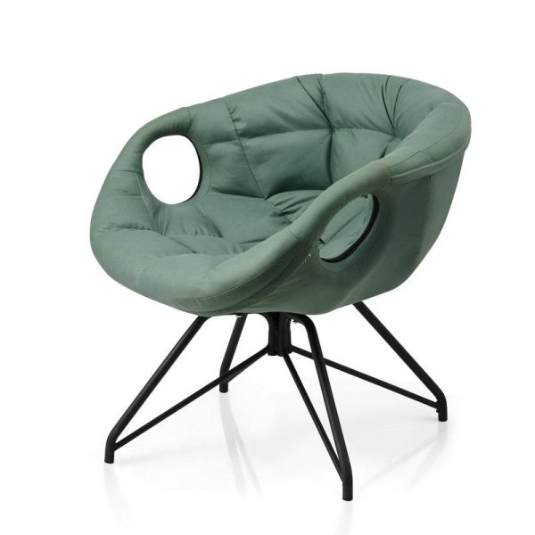 Contemporary Nordic Tech Fabric & Iron Round Accent Chair With Backrest Armrest For Living Room - Image 12