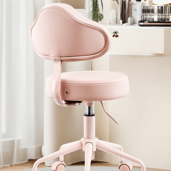 Contemporary Nordic Leather & Metal Cloud-Shaped Round Swivel Vanity Stool Backrest For Bedroom & Home Office - Image 3