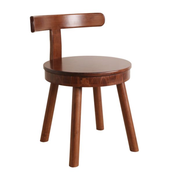 Contemporary Retro Nanmu Bamboo Round Swivel Low Stool With Backrest For Living Room & Study - Image 10