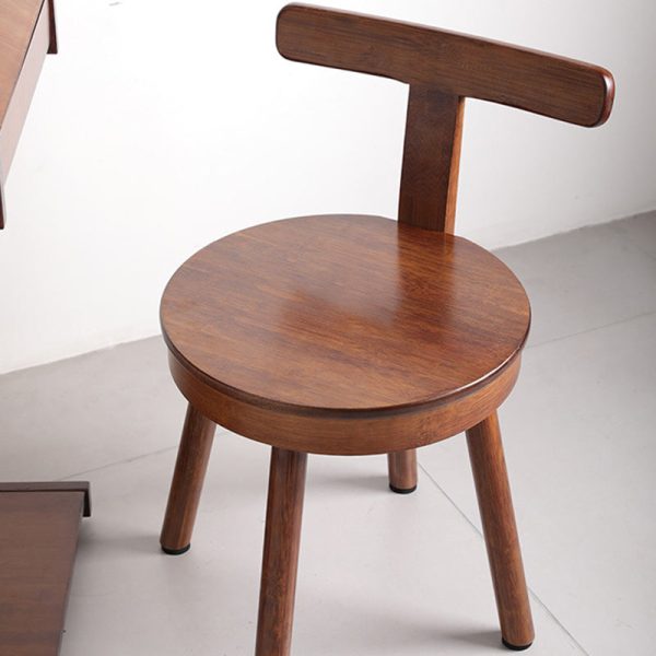 Contemporary Retro Nanmu Bamboo Round Swivel Low Stool With Backrest For Living Room & Study - Image 5
