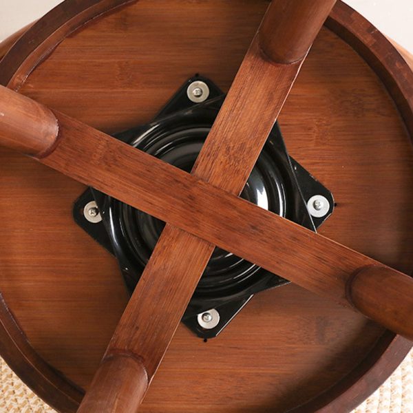 Contemporary Retro Nanmu Bamboo Round Swivel Low Stool With Backrest For Living Room & Study - Image 8