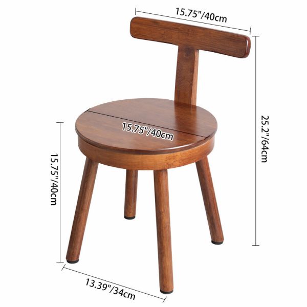 Contemporary Retro Nanmu Bamboo Round Swivel Low Stool With Backrest For Living Room & Study - Image 7