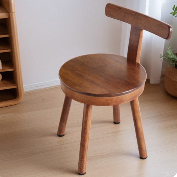 Contemporary Retro Nanmu Bamboo Round Swivel Low Stool With Backrest For Living Room & Study - Image 2