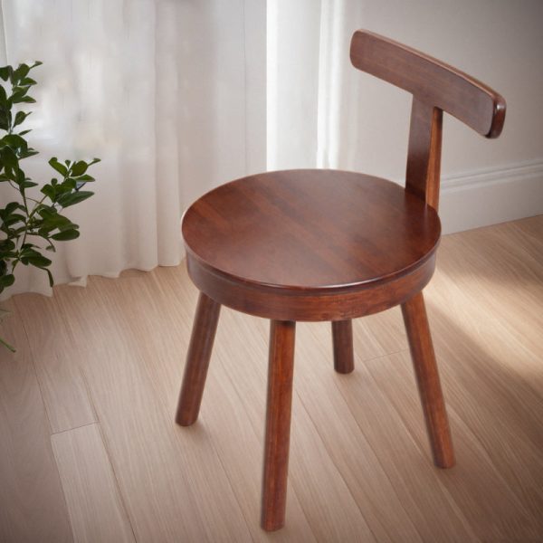 Contemporary Retro Nanmu Bamboo Round Swivel Low Stool With Backrest For Living Room & Study - Image 6