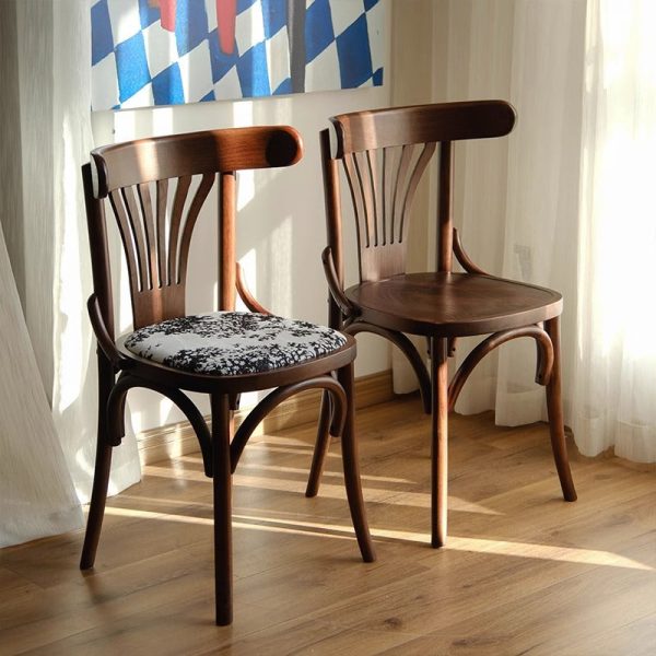 Contemporary Retro Beech Wood Fabric Rattan Leather Seat Round Curved Dining Chair Backrest For Dining Room
