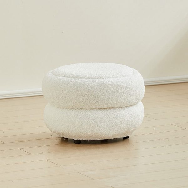 Contemporary Nordic Lambswool Wood Round Low Stool Multi-Tier For Living Room And Bedroom - Image 16