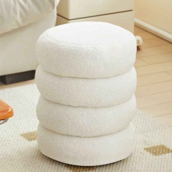 Contemporary Nordic Lambswool Wood Round Low Stool Multi-Tier For Living Room And Bedroom - Image 22