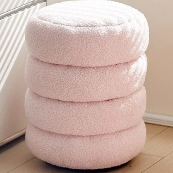 Contemporary Nordic Lambswool Wood Round Low Stool Multi-Tier For Living Room And Bedroom - Image 14