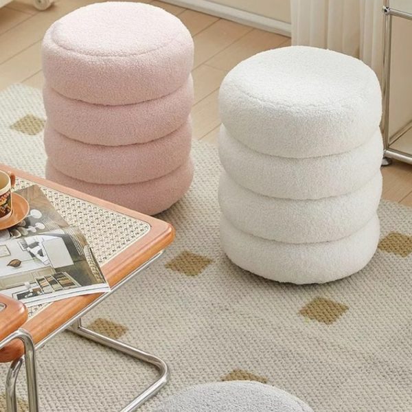 Contemporary Nordic Lambswool Wood Round Low Stool Multi-Tier For Living Room And Bedroom - Image 25