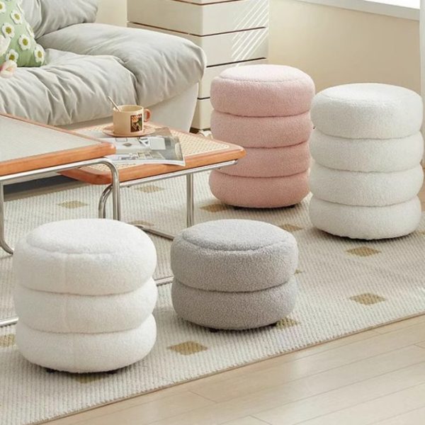 Contemporary Nordic Lambswool Wood Round Low Stool Multi-Tier For Living Room And Bedroom - Image 26
