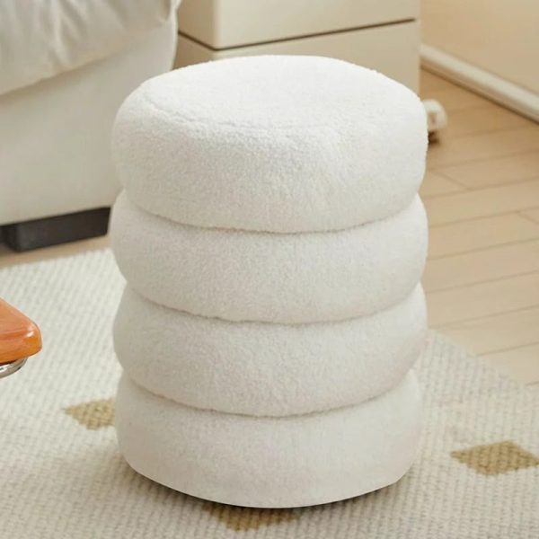 Contemporary Nordic Lambswool Wood Round Low Stool Multi-Tier For Living Room And Bedroom - Image 15