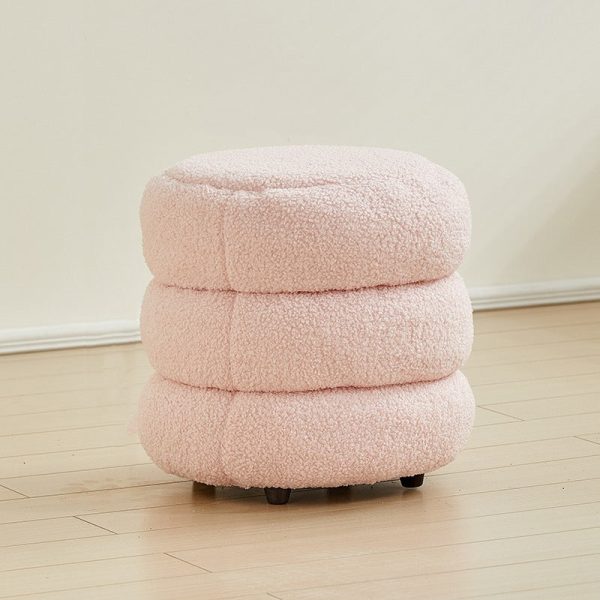 Contemporary Nordic Lambswool Wood Round Low Stool Multi-Tier For Living Room And Bedroom - Image 20