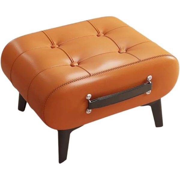Modern Luxury Leather Wood Iron Rectangular Footstool With Portable Handle For Entryway And Living Room - Image 12