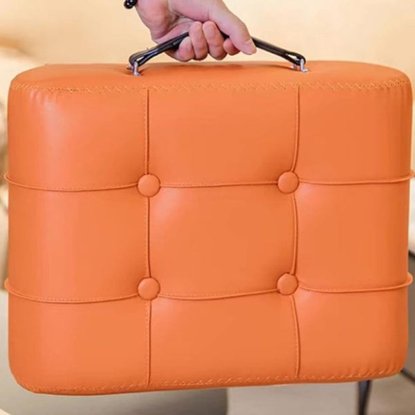 Modern Luxury Leather Wood Iron Rectangular Footstool With Portable Handle For Entryway And Living Room - Image 9