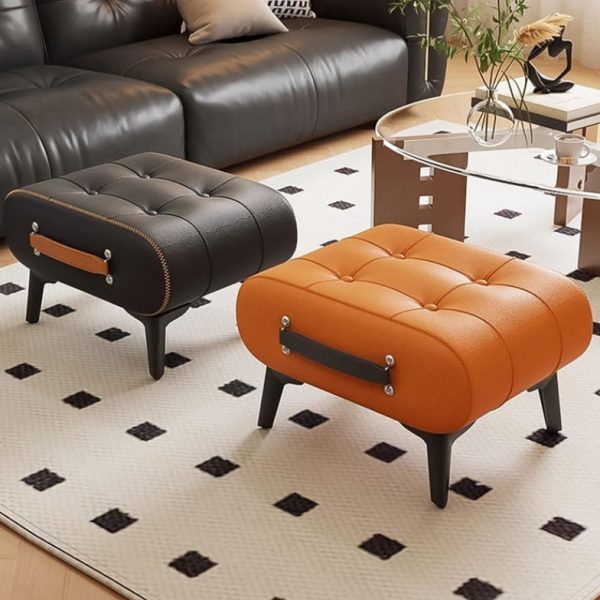 Modern Luxury Leather Wood Iron Rectangular Footstool With Portable Handle For Entryway And Living Room - Image 4