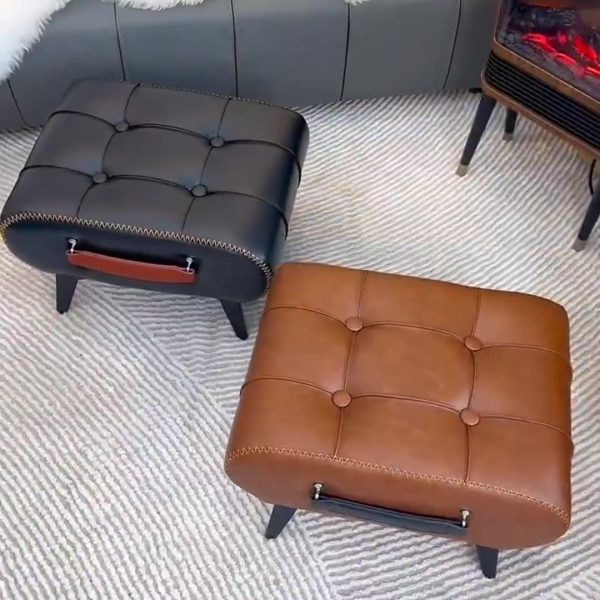 Modern Luxury Leather Wood Iron Rectangular Footstool With Portable Handle For Entryway And Living Room - Image 6