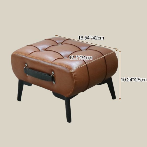 Modern Luxury Leather Wood Iron Rectangular Footstool With Portable Handle For Entryway And Living Room - Image 7