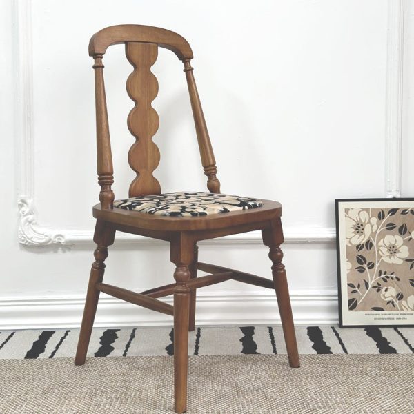 Traditional French Rubber Wood Fabric Leather Square Beaded Back Dining Chair With Backrest For Dining Room - Image 3