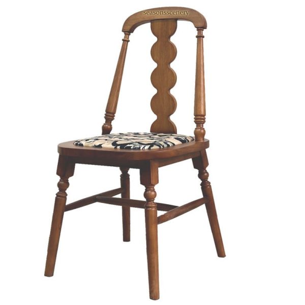 Traditional French Rubber Wood Fabric Leather Square Beaded Back Dining Chair With Backrest For Dining Room - Image 17