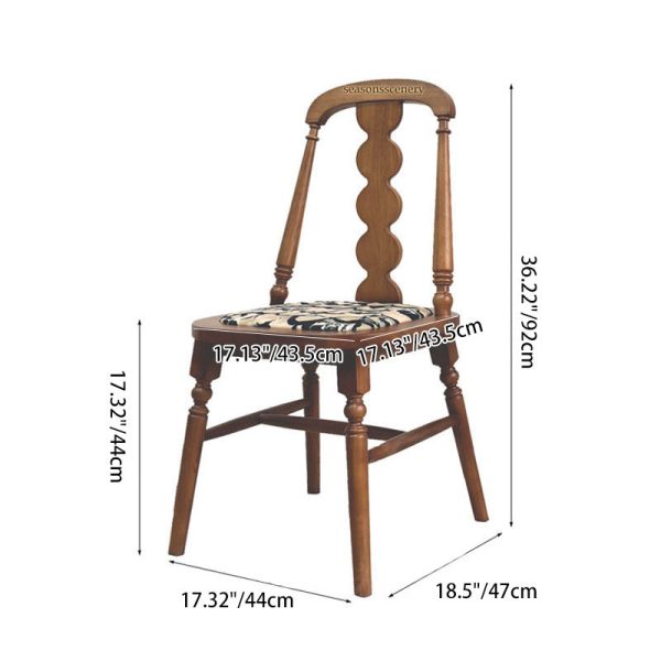 Traditional French Rubber Wood Fabric Leather Square Beaded Back Dining Chair With Backrest For Dining Room - Image 7