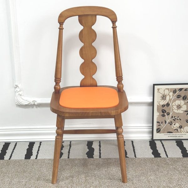 Traditional French Rubber Wood Fabric Leather Square Beaded Back Dining Chair With Backrest For Dining Room - Image 4