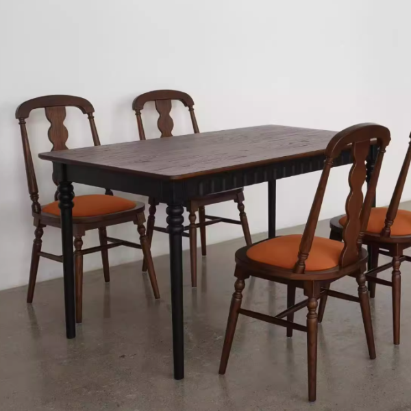 Traditional French Rubber Wood Fabric Leather Square Beaded Back Dining Chair With Backrest For Dining Room - Image 15