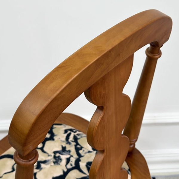 Traditional French Rubber Wood Fabric Leather Square Beaded Back Dining Chair With Backrest For Dining Room - Image 10