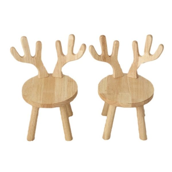 Contemporary Creative Solid Wood Antler Round Kids Low Stool With Backrest For Living Room And Entryway - Image 13
