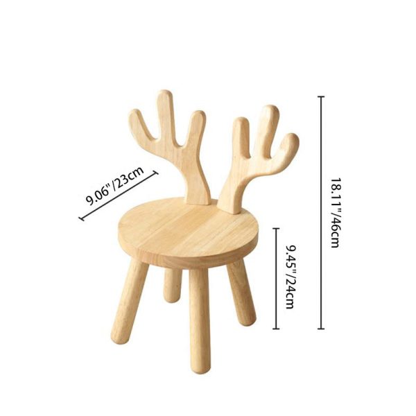 Contemporary Creative Solid Wood Antler Round Kids Low Stool With Backrest For Living Room And Entryway - Image 6