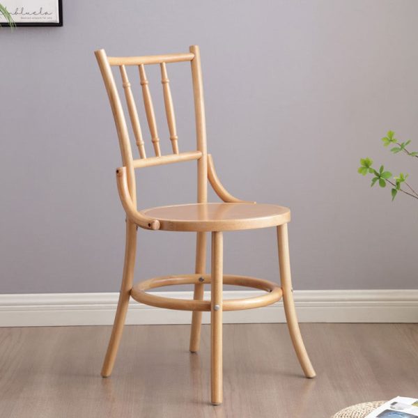 Contemporary Retro Beech Wood & Rattan Round Dining Chair With Backrest And Footrest For Dining Room - Image 8