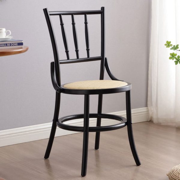 Contemporary Retro Beech Wood & Rattan Round Dining Chair With Backrest And Footrest For Dining Room - Image 17