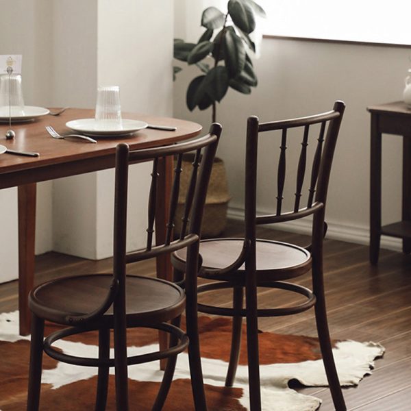 Contemporary Retro Beech Wood & Rattan Round Dining Chair With Backrest And Footrest For Dining Room - Image 22
