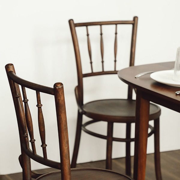 Contemporary Retro Beech Wood & Rattan Round Dining Chair With Backrest And Footrest For Dining Room - Image 7