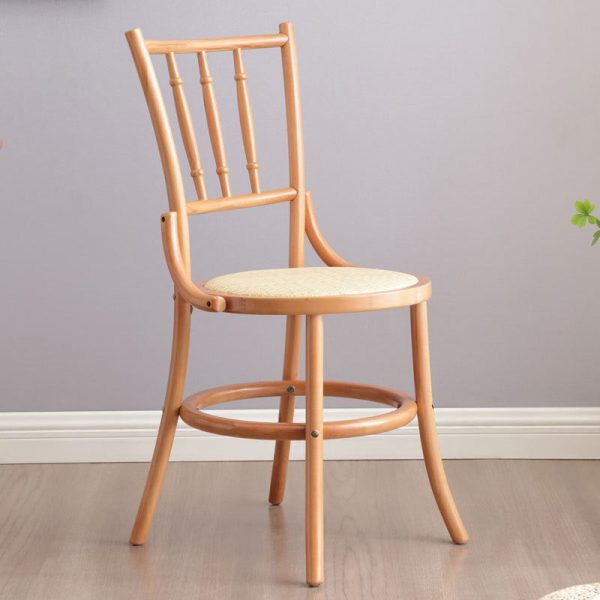 Contemporary Retro Beech Wood & Rattan Round Dining Chair With Backrest And Footrest For Dining Room - Image 9