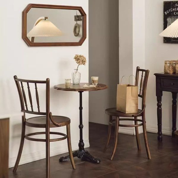 Contemporary Retro Beech Wood & Rattan Round Dining Chair With Backrest And Footrest For Dining Room - Image 3