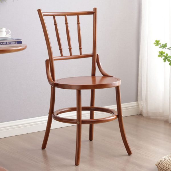 Contemporary Retro Beech Wood & Rattan Round Dining Chair With Backrest And Footrest For Dining Room - Image 10