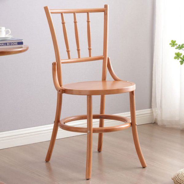 Contemporary Retro Beech Wood & Rattan Round Dining Chair With Backrest And Footrest For Dining Room - Image 12
