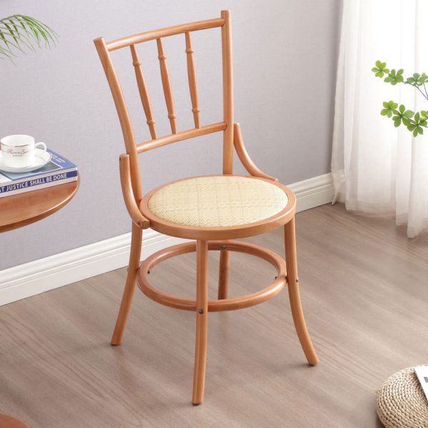 Contemporary Retro Beech Wood & Rattan Round Dining Chair With Backrest And Footrest For Dining Room - Image 13