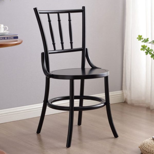 Contemporary Retro Beech Wood & Rattan Round Dining Chair With Backrest And Footrest For Dining Room - Image 16