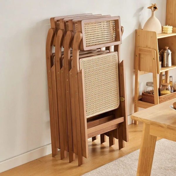 Traditional Japanese Bamboo & Resin Square Foldable Weaving Dining Chair With Backrest And Footrest For Kitchen Or Dining Room - Image 3