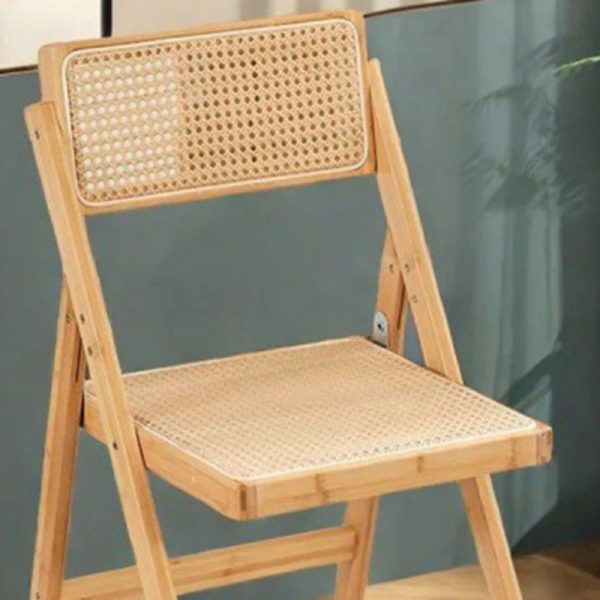 Traditional Japanese Bamboo & Resin Square Foldable Weaving Dining Chair With Backrest And Footrest For Kitchen Or Dining Room - Image 5